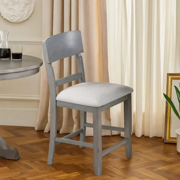 BM341040_6 Keyan Counter Height Chair Set of 2, Foam Gray Fabric Seat, Wood