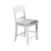 Keyan Counter Height Chair, Set of 2, Foam Gray Fabric Seat, Antique White Wood