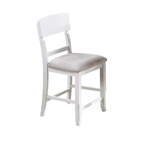 Keyan Counter Height Chair, Set of 2, Foam Gray Fabric Seat, Antique White Wood