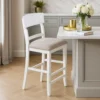Keyan Counter Height Chair, Set of 2, Foam Gray Fabric Seat, Antique White Wood