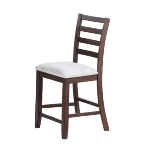 Rosanna Counter Height Chairs, Set of 2, White Fabric Foam Seat, Walnut Brown Wood