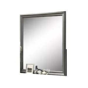 Modern Dresser Mirror, Dark Gray, Square 38 Inch Solid Wood Frame