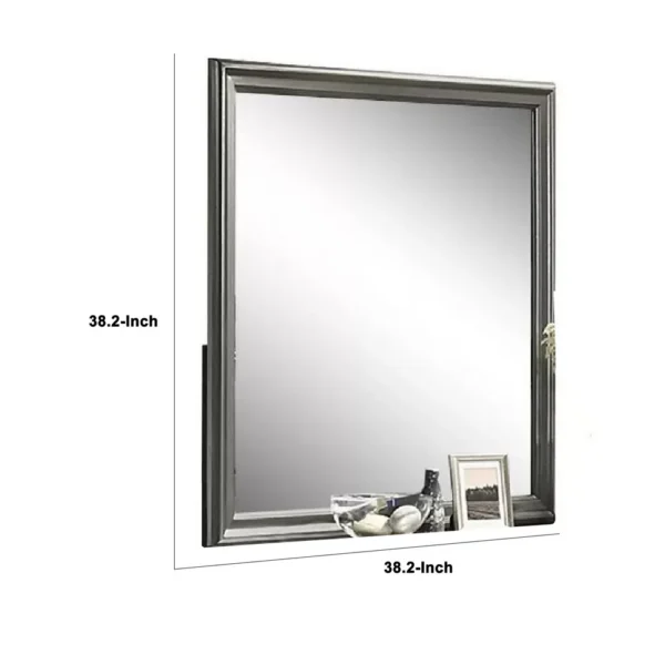 Modern Dresser Mirror, Dark Gray, Square 38 Inch Solid Wood Frame