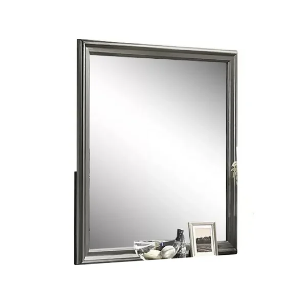 Modern Dresser Mirror, Dark Gray, Square 38 Inch Solid Wood Frame