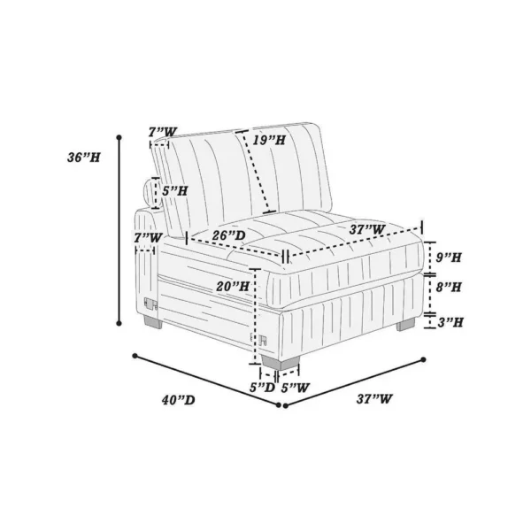Nolan Armless Modular Chair with Square Frame, Plush Beige Corduroy