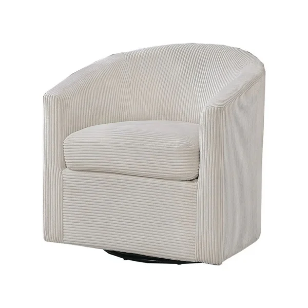 Celina Swivel Chair with Barrel Style Curved Back, Beige Corduroy