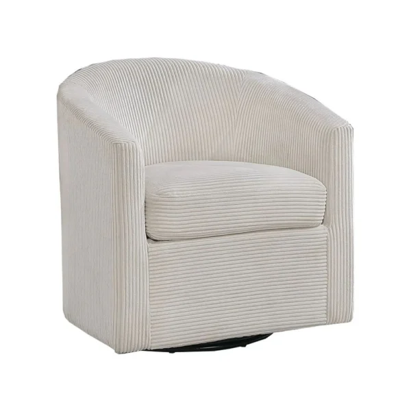 Celina Swivel Chair with Barrel Style Curved Back, Beige Corduroy