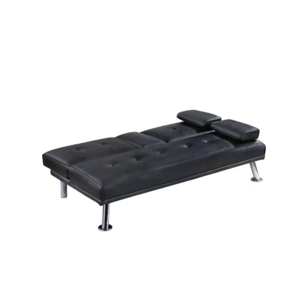 Gary Convertible Sofa with Fold-Down Table, Metal, Black Faux Leather