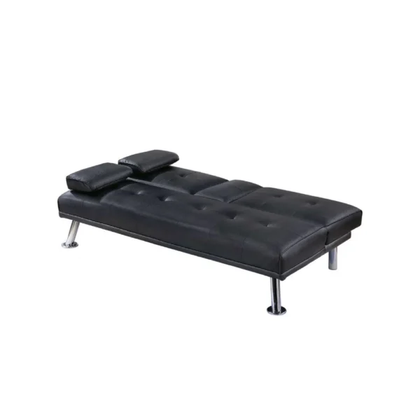Gary Convertible Sofa with Fold-Down Table, Metal, Black Faux Leather
