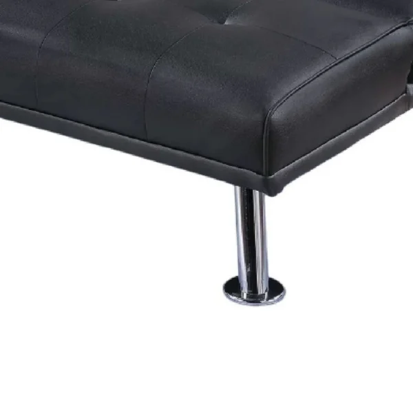 Gary Convertible Sofa with Fold-Down Table, Metal, Black Faux Leather