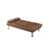 Gary Convertible Sofa with Fold-Down Table, Metal, Brown Faux Leather