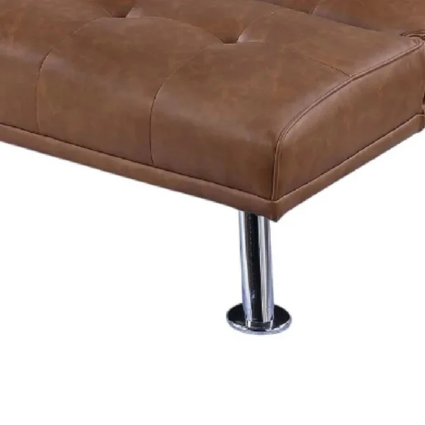 Gary Convertible Sofa with Fold-Down Table, Metal, Brown Faux Leather