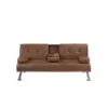 Gary Convertible Sofa with Fold-Down Table, Metal, Brown Faux Leather