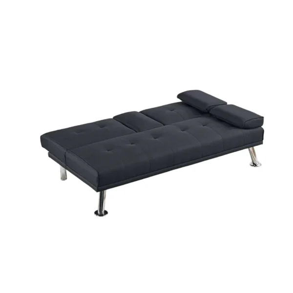 Gary Convertible Sofa with Fold-Down Table, Metal Legs, Black Fabric