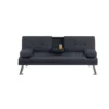 Gary Convertible Sofa with Fold-Down Table, Metal Legs, Black Fabric