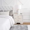 Athon Nightstand with 2 Drawers, Built-In Charging Port, Ivory Wood