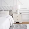 Athon Nightstand with 2 Drawers, Built-In Charging Port, Ivory Wood