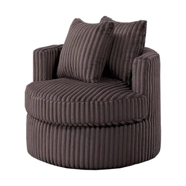Tamara Round Swivel Chair with 2 Back Cushions, Brown Corduroy