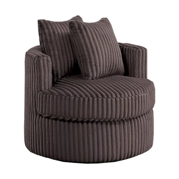 Tamara Round Swivel Chair with 2 Back Cushions, Brown Corduroy
