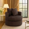 Tamara Round Swivel Chair with 2 Back Cushions, Brown Corduroy