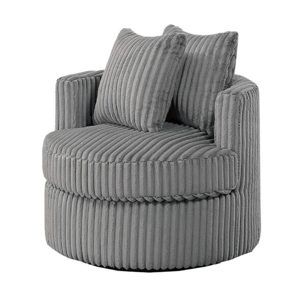 Tamara Round Swivel Chair with 2 Back Cushions, Gray Corduroy Fabric
