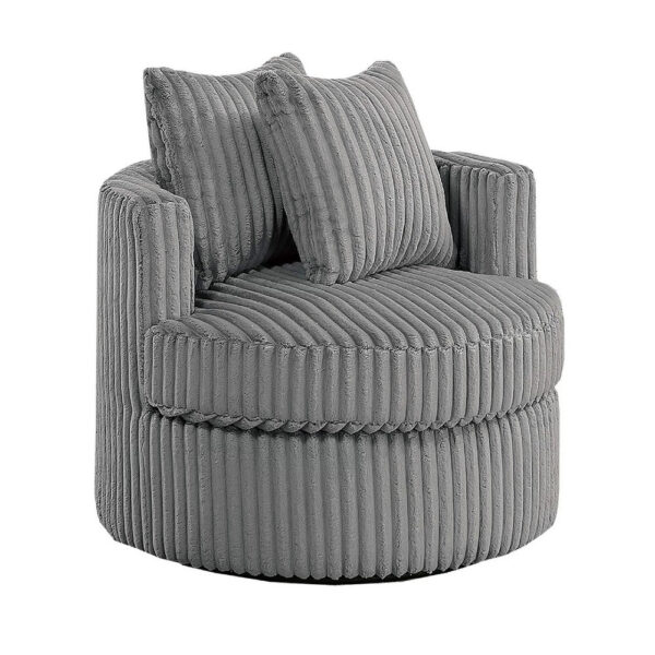 Tamara Round Swivel Chair with 2 Back Cushions, Gray Corduroy Fabric