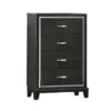 Lyla Tall Dresser Chest, Glam Silver Trim, 4 Drawer, Black Wood