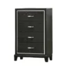 Lyla Tall Dresser Chest, Glam Silver Trim, 4 Drawer, Black Wood