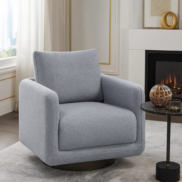 BM341124_5 Wade Swivel Armchair with 360 Rotation and Square Frame, Gray Boucle