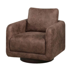 Wade Swivel Armchair, Square Frame, Walnut Brown Faux Leather