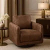 BM341126_5 Wade Swivel Armchair, Square Frame, Walnut Brown Faux Leather