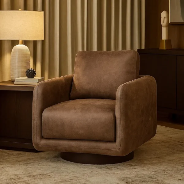 BM341126_6 Wade Swivel Armchair, Square Frame, Walnut Brown Faux Leather