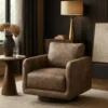 BM341127_5 Wade Swivel Armchair, Square Frame, Auburn Red Faux Leather
