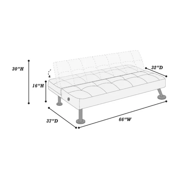 Milana Convertible Sofa Bed, USB Port, Blue Gray Fabric, 66 Inch