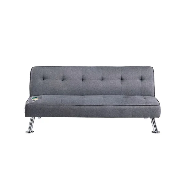 Milana Convertible Sofa Bed, USB Port, Blue Gray Fabric, 66 Inch