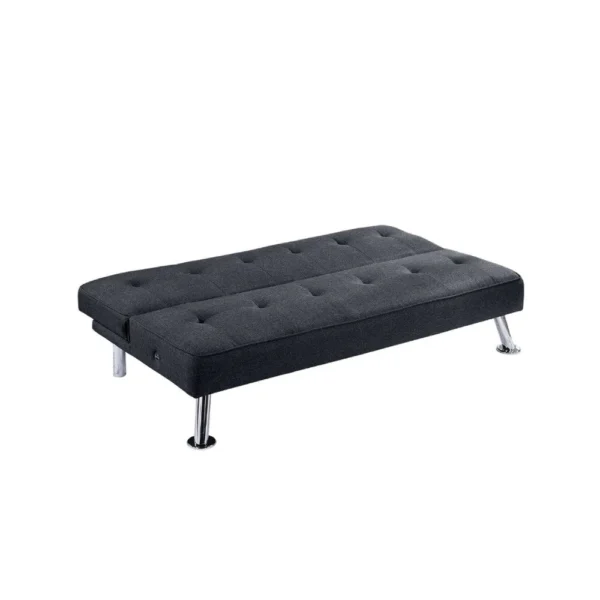 Milana Convertible Sofa Bed, USB Port, Black Fabric, 66 Inch