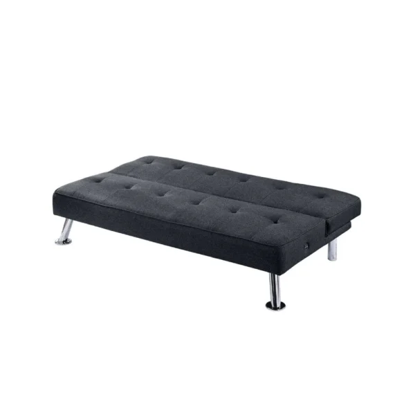 Milana Convertible Sofa Bed, USB Port, Black Fabric, 66 Inch