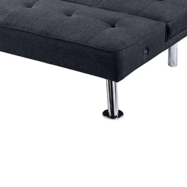 Milana Convertible Sofa Bed, USB Port, Black Fabric, 66 Inch