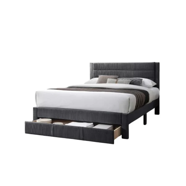 Daisy Full Bed w Drawer, Charcoal Gray Corduroy Upholstery, Foam