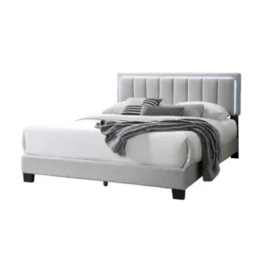 Jiana Full Bed, Light Gray Wool Upholstery, LED Headboard