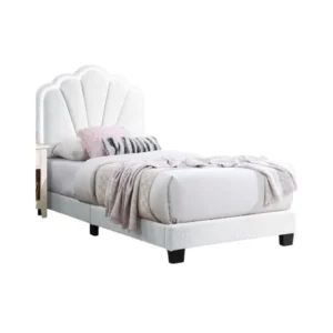 Roxy Twin Bed, White Wool Upholstery, LED Lighting, Padded Headboard