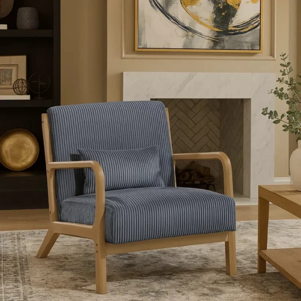 Jerime Accent Chair, Dark Gray Corduroy Fabric, 1 Pillow, Brown Wood