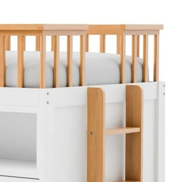 BM342275_2 Lexo Twin Bookcase Bunk Bed w Trundle and Ladder, White & Natural Oak