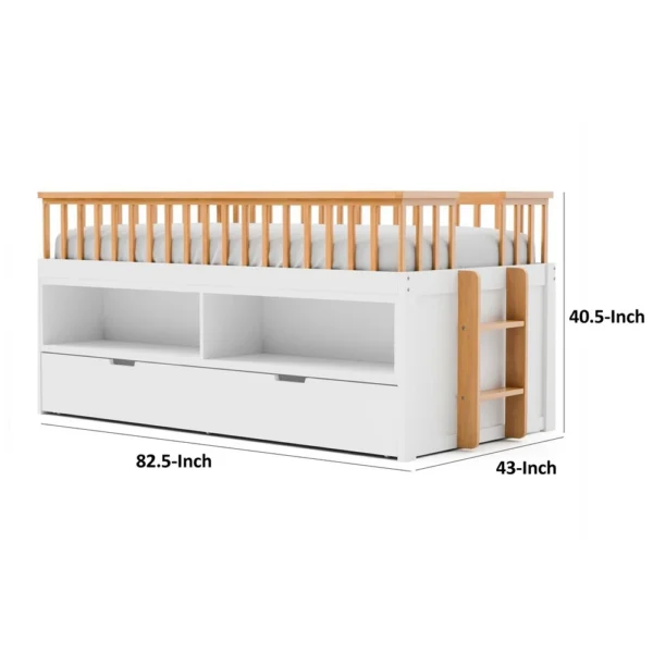 BM342275_4 Lexo Twin Bookcase Bunk Bed w Trundle and Ladder, White & Natural Oak