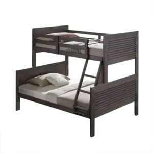 Wexo Twin over Full Bunk Bed, Charcoal Brown Slat Design and Ladder