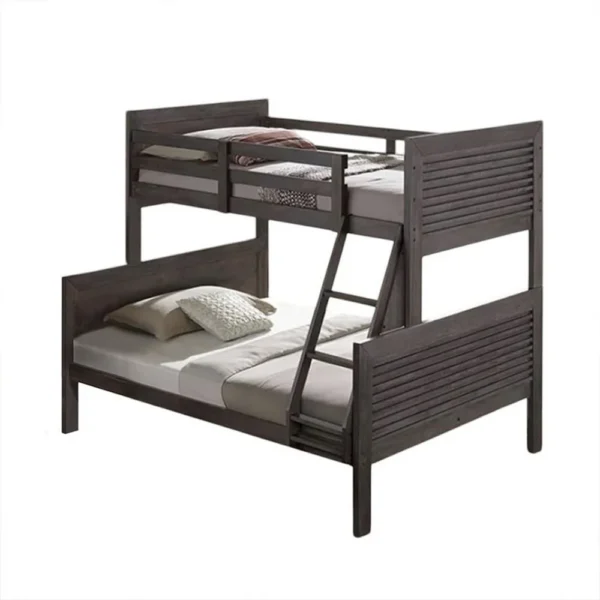 BM342278 Wexo Twin over Full Bunk Bed, Charcoal Brown Slat Design and Ladder