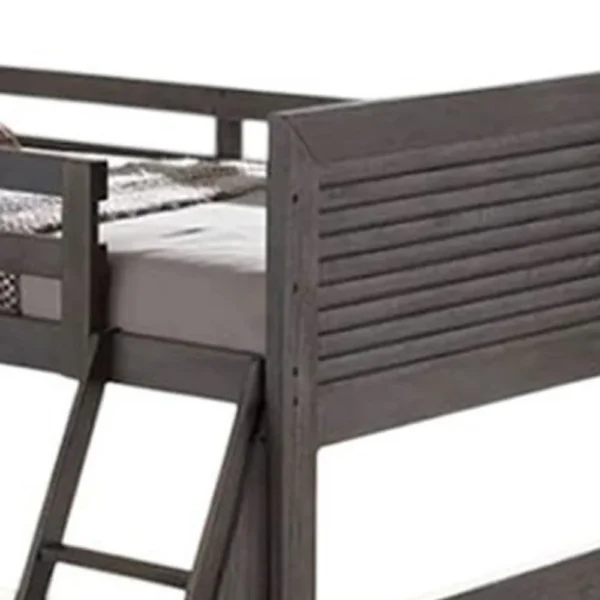 BM342278_2 Wexo Twin over Full Bunk Bed, Charcoal Brown Slat Design and Ladder