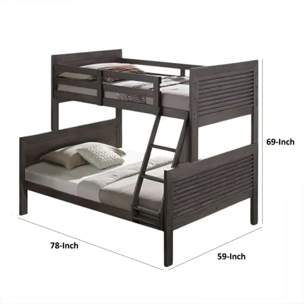 BM342278_4 Wexo Twin over Full Bunk Bed, Charcoal Brown Slat Design and Ladder