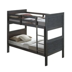 Wexo Twin over Twin Bunk Bed, Charcoal Brown Slat Design and Ladder