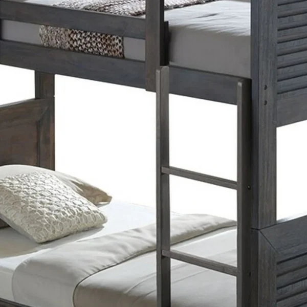 BM342279_1 Wexo Twin over Twin Bunk Bed, Charcoal Brown Slat Design and Ladder